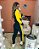 Conjunto de calça e blusa manga longa com zíper em malha crepe com elastano - Preto com Amarelo - Imagem 2