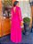 Vestido de festa longo, em tule de poá, com manga longa e gola alta- Rosa pink - Imagem 2