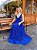 Vestido de festa com decote em v e recortes na cintura- Azul Royal - Imagem 3