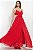 Vestido de festa em crepe de seda, busto plissado e fenda-Vermelho - Imagem 2