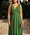 Vestido de festa longo, decote v frente e costas com echarp embutido - Verde Oliva - Imagem 3