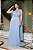 vestido de festa em lurex plus size, com decote v e capa - Azul serenity - Imagem 2