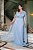 vestido de festa em lurex plus size, com decote v e capa - Azul serenity - Imagem 1