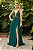 Vestido de festa longo, com bordado em pedraria com decote v - Verde Esmeralda - Imagem 3