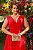 Vestido de festa longo, de tule com faixa em macramê - Vermelho - Imagem 2