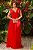 Vestido de festa longo, de tule com faixa em macramê - Vermelho - Imagem 1