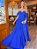 Vestido de festa longo, com capa e fenda - Azul Royal - Imagem 1