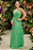 Vestido de festa em tule acetinado, decote em v e recorte na cintura - Verde Menta - Imagem 1