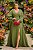 Vestido de festa longo, decote em v, mangas longas e fenda - Verde Oliva - Imagem 1