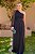 Vestido de festa longo, nula manga com busto drapeado - Preto - Imagem 1