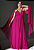 Vestido de festa longo, com drapeado no busto, decote em v, alças e capa - Rosa Pink - Imagem 4