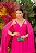 Vestido de festa longo, com drapeado no busto, decote em v, alças e capa - Rosa Pink - Imagem 2