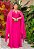 Vestido de festa longo, com drapeado no busto, decote em v, alças e capa - Rosa Pink - Imagem 1