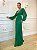 Vestido de festa longo, com recorte na cintura e manga longa - Verde Esmeralda - Imagem 3