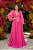 Vestido de festa longo, bordado em pedraria com decote v e tule na lateral - Rosa Pink - Imagem 1