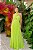 Vestido de festa longo, busto transpassado com capa - Verde Lima - Imagem 1