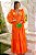 Vestido de festa longo, com manga longa com saia em babado - Laranja - Imagem 1