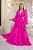 Vestido de festa longo, com manga longa com saia em babado - Rosa Pink - Imagem 1