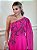Vestido de festa longo, nula manga com capa e bordado em pedraria - Rosa Pink - Imagem 3