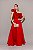 Vestido de festa longo em zibeline, nula manga com babado - Vermelho - Imagem 2