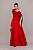Vestido de festa longo em zibeline, nula manga com babado - Vermelho - Imagem 3