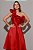 Vestido de festa midi, nula manga em zibeline e babado no busto - Vermelho - Imagem 2