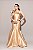 Vestido de festa longo, zibeline, modelagem sereia e nula manga - Dourado - Imagem 1