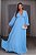 Vestido de festa longo, plissado com manga longa, decote em v - Azul Serenity - Imagem 1