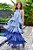 Vestido de festa longo, frente única e saias em franja em degrade - Azul Serenity - Imagem 1