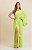 Vestido de festa em crepe de seda, nula manga com faixa removível  - Verde Lima - Imagem 1