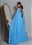 Vestido de festa longo , com capa e fenda - Azul Serenity - Imagem 3