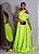 Vestido de festa longo, nula manga com aplicação em flor - Verde Lima - Imagem 1