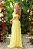 Vestido de festa longo, ombro a ombro com busto drapeado - Amarelo - Imagem 3