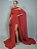 Vestido de festa longo, com drapeado no busto e tule - Vermelho - Imagem 4