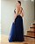 Vestido de festa longo, bordado em pedraria com decote v - Azul Marinho - Imagem 3