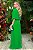 Vestido de festa longo, plissado com decote em v - Verde Bandeira - Imagem 3