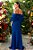 Vestido de festa longo, tomara que caia, com fenda e manga removível - Azul Royal - Imagem 3