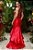 Vestido de festa longo, em zibeline com busto bordado em pedraria - Vermelho - Imagem 3