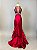 Vestido de festa longo, em zibeline com busto bordado em pedraria - Vermelho - Imagem 4