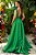 Vestido de festa longo, em zibeline com fenda e decote V - Verde Oliva - Imagem 3