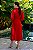 Vestido de festa midi, confeccionado em chiffon com mangas longas bufantes - Vermelho - Imagem 3