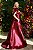 Vestido de festa longo, em zibeline com decote em v e alças finas - Marsala - Imagem 3