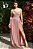 Vestido de festa longo, nula manga em lurex plissado com fenda lateral - Rose - Imagem 1