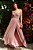 Vestido de festa longo, nula manga em lurex plissado com fenda lateral - Rose - Imagem 4