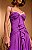 Vestido de festa longo, com alças finas e detalhes de babado caindo em cascata - Roxo - Imagem 4