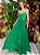 Vestido de festa longo, com alças finas e detalhes de babado caindo em cascata - Verde Bandeira - Imagem 3
