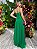Vestido de festa longo, com alças finas e detalhes de babado caindo em cascata - Verde Bandeira - Imagem 4