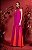 Vestido de festa longo, frente única com detalhes de nesgas na saia bicolor e flor removível - Fúcsia - Imagem 4
