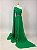 Vestido de festa longo, nula manga com capa e bordado em pedraria - Verde Bandeira - Imagem 1