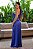 Vestido de festa longo, nula manga com  busto corpete e saia com fenda drapeada - Azul Royal - Imagem 3